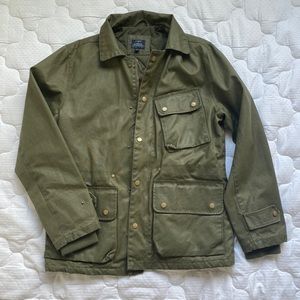 J Crew Waxed Canvas Enfield Jacket Olive Hooded